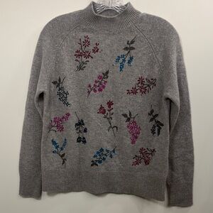 Woolovers beaded floral jumper gray lambswool sweater size XS. NWT.